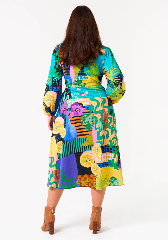 Load image into Gallery viewer, EULALI MIDI DRESS - ABSTRACT PRINT