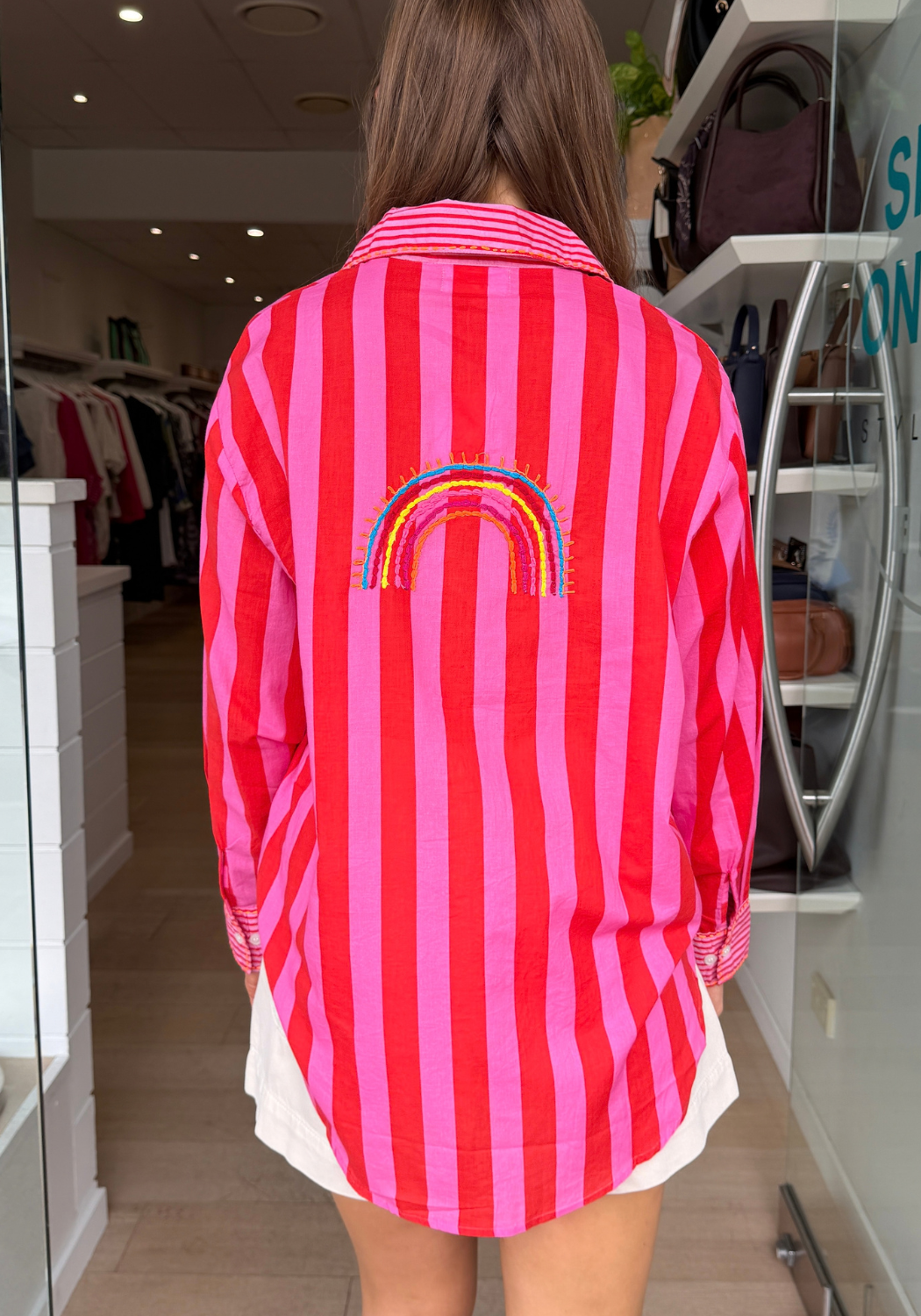 DAISY COTTON SHIRT - RED/PINK STRIPE