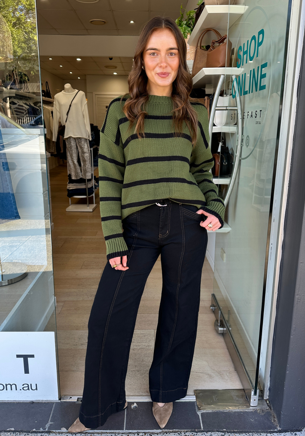 LAUREN OVERSIZED KNIT - OLIVE & BLACK STRIPE