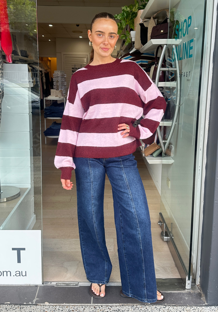 SAMMY STRIPE KNIT - BURGUNDY/PINK