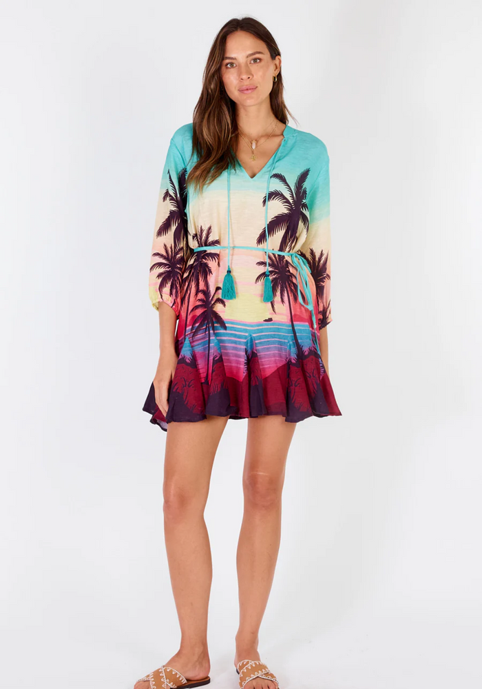 RUBYYAYA SUNSET MINI DRESS - PALM PRINT