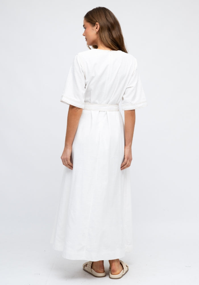 OLIVIA A-LINE MIDI DRESS - WHITE