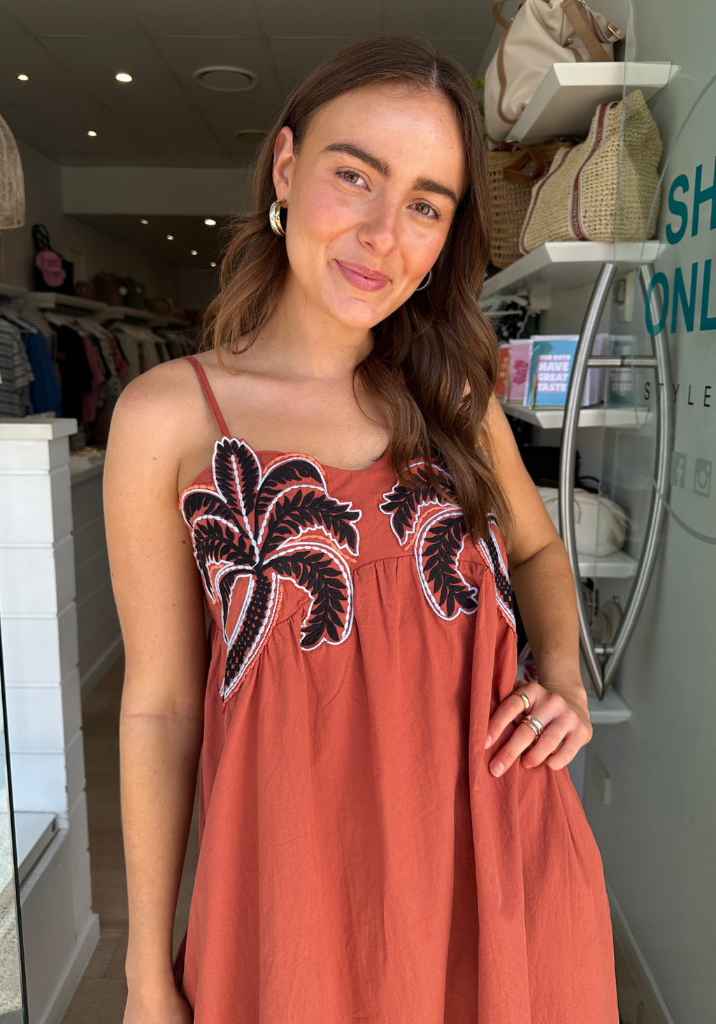 ALICE EMBROIDERY DETAIL MAXI DRESS - RUST