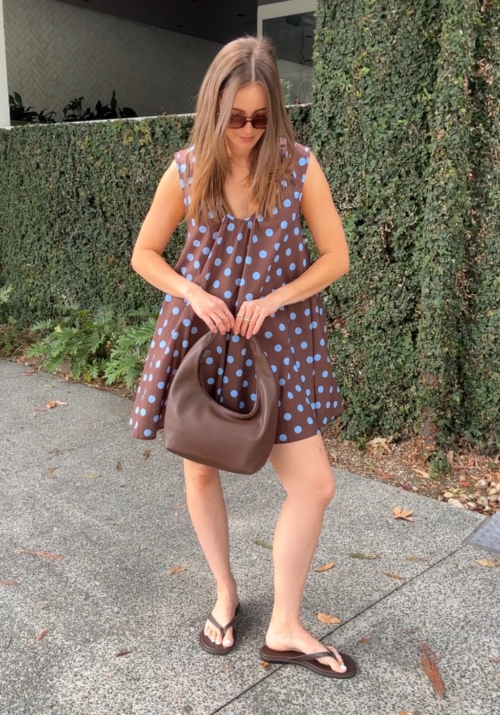 ZIVA A LINE MINI DRESS - BLUE & CHOC SPOT