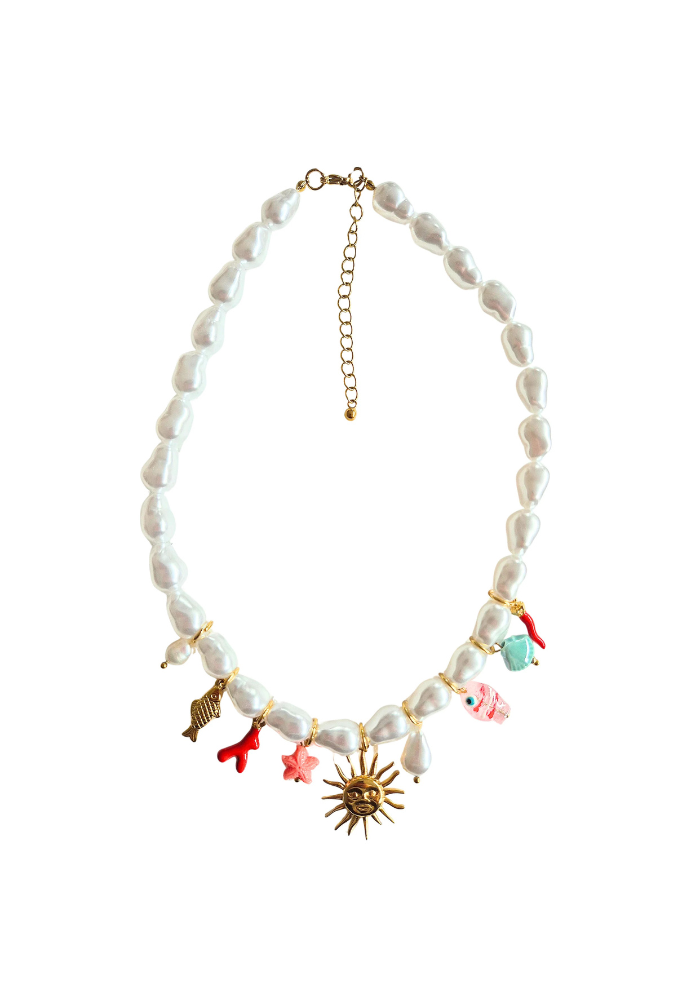 ZODA PEARL CHARM NECKLACE - SUN PENDANT