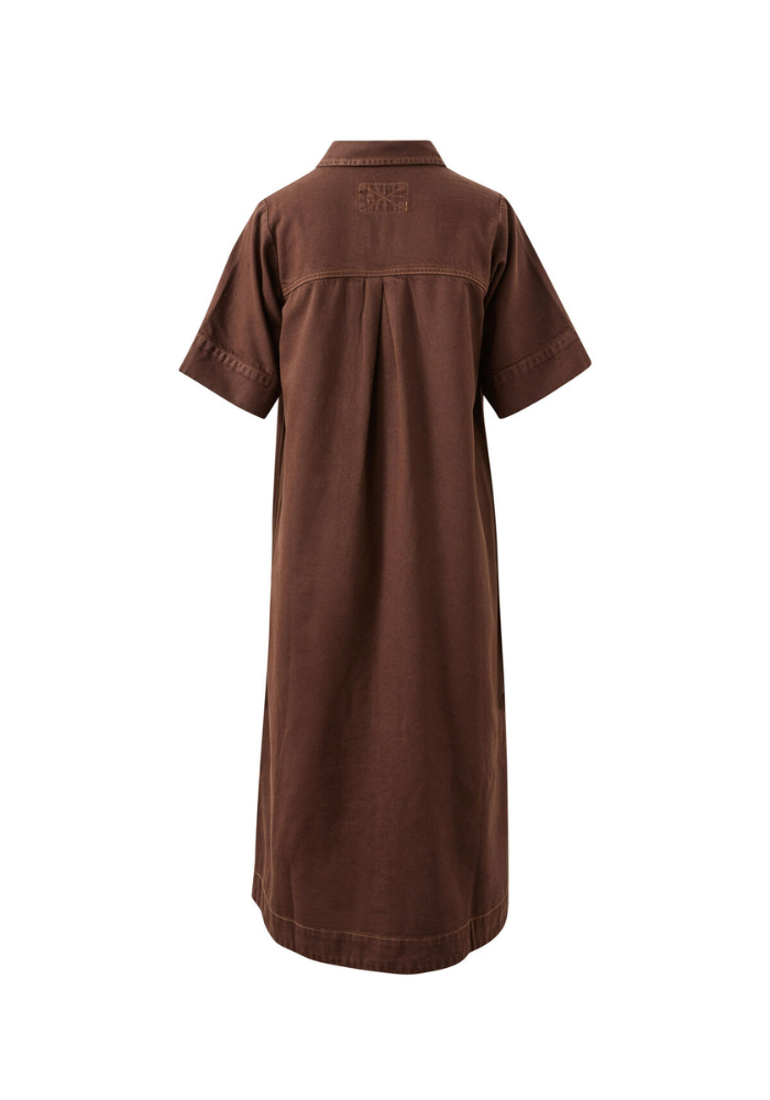 CERES LIFE AVA YOKE DETAIL MIDI DRESS - CHOCOLATE