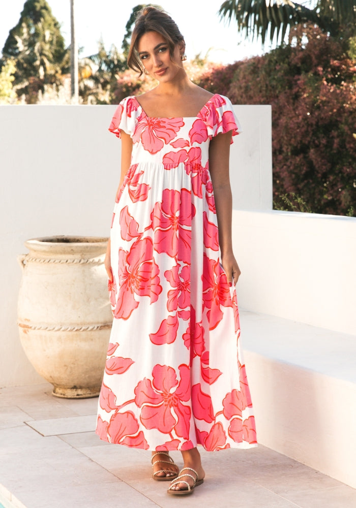 Load image into Gallery viewer, PALOMA FRILL SLEEVE MAXI DRESS - PINK FLORAL