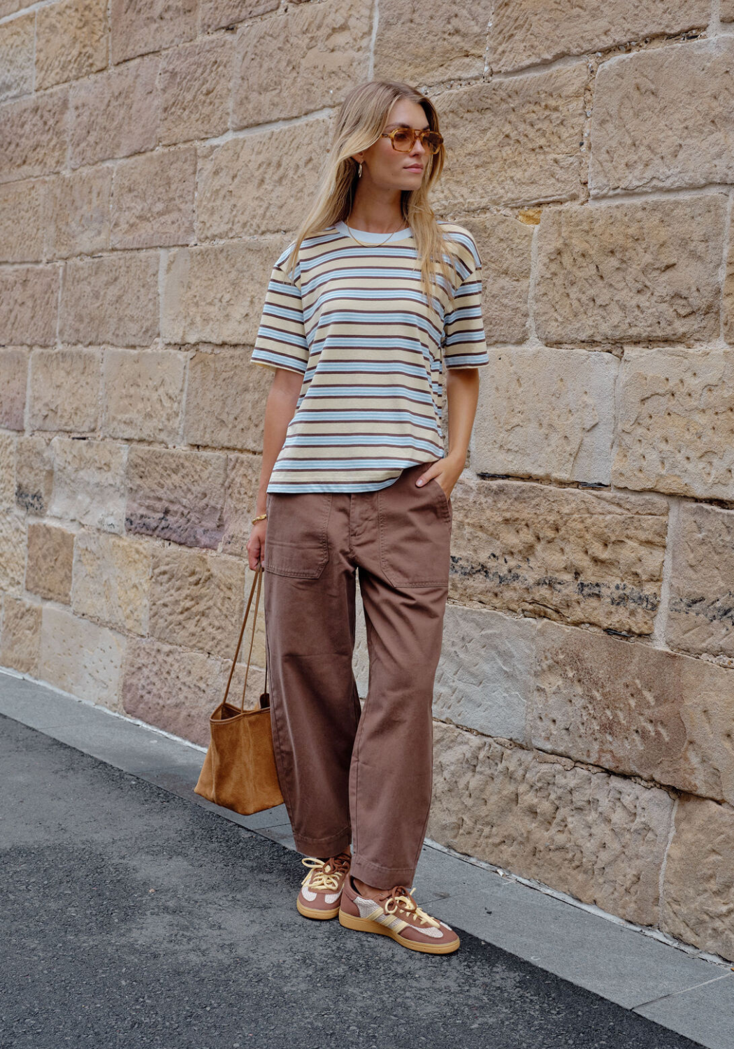 CERES LIFE STEVIE SLOUCHY TEE - NEW BUTTER BRUNETTE STRIPE