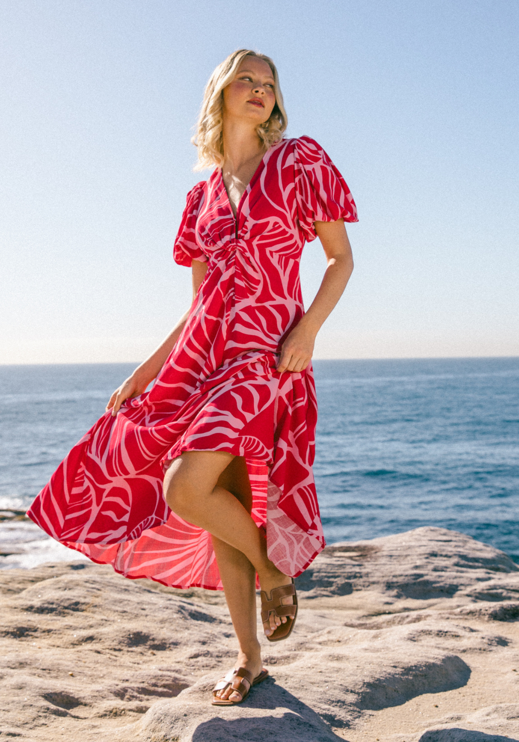 GAIA MAXI DRESS - RED/ PINK PRINT