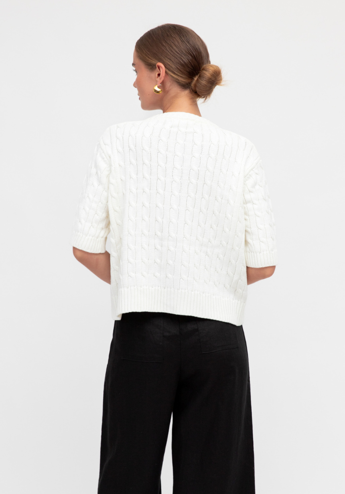 Load image into Gallery viewer, KAORI BUTTON THROUGH KNITTED SHORT SLEEVE - WHITE