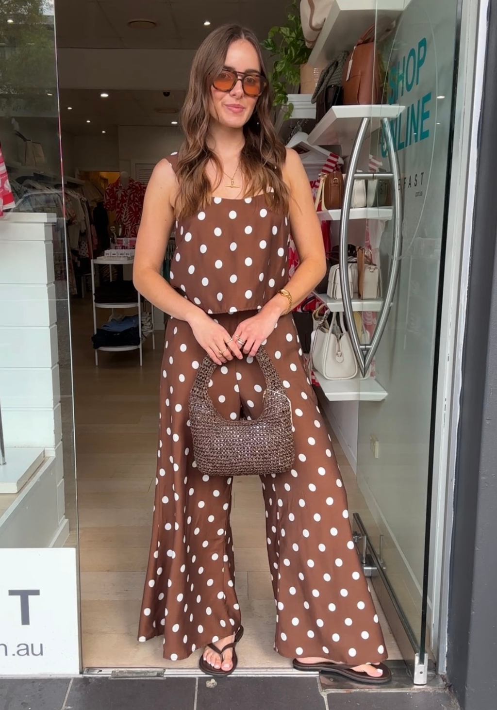 RHIANNON JUMPSUIT - CHOCOLATE SPOT PRINT