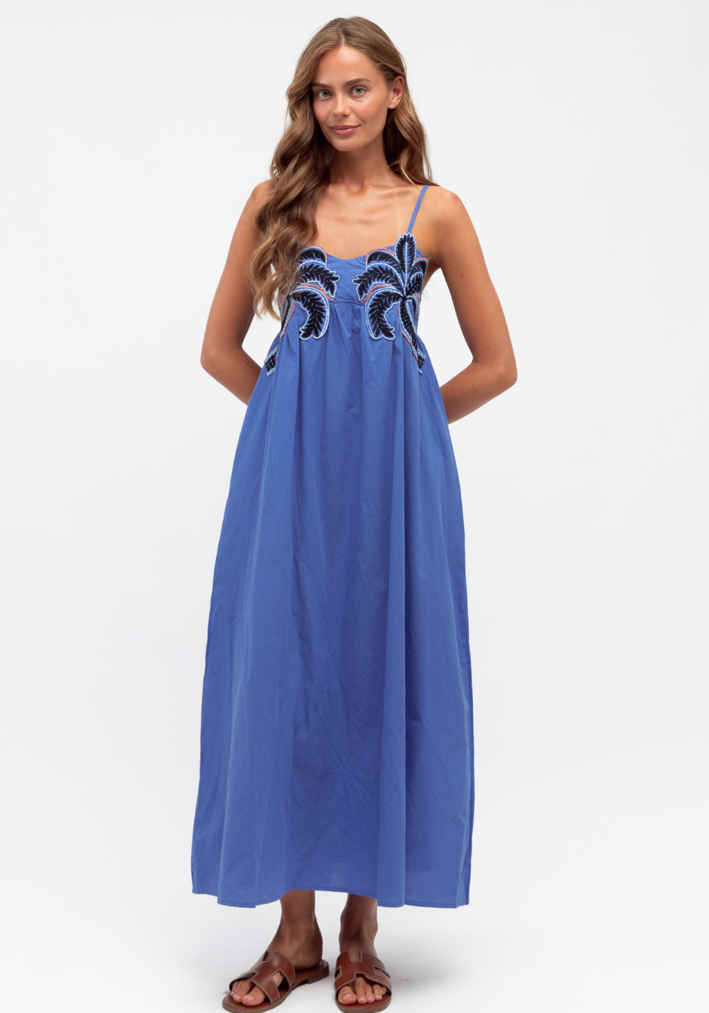 ALICE EMBROIDERY DETAIL MAXI DRESS - BLUE
