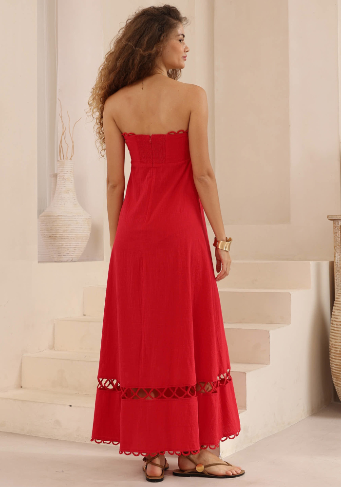 CHARLOTTE STRAPLESS MAXI DRESS - RED