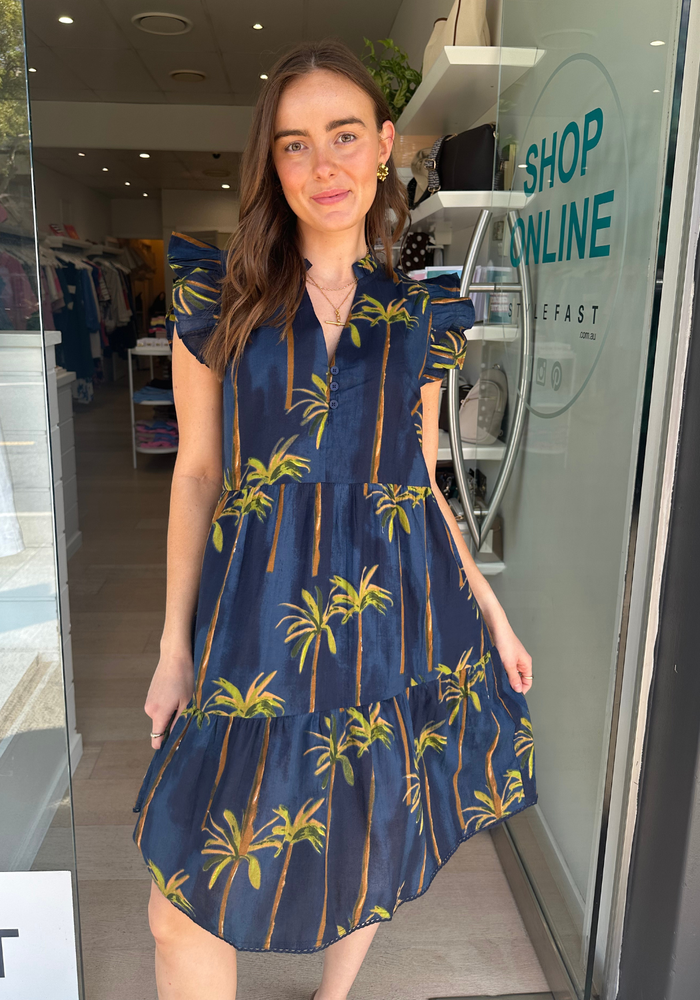 LULALIFE BADIRA RUFFLE DRESS - NAVY PALM