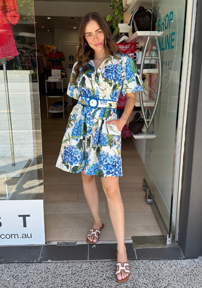 LAYLA MINI DRESS - BLUE/GREEN FLOAL