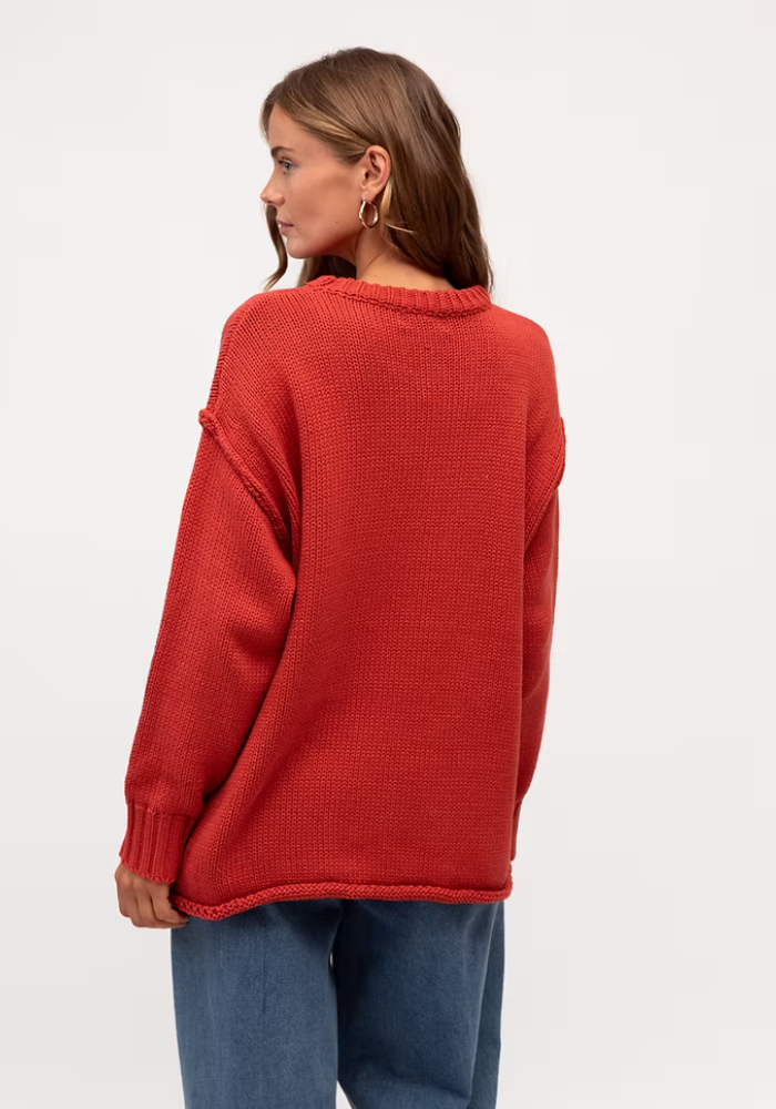 CLARA RELAXED COTTON KNIT - BRICK RED