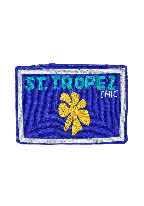 ST TROPEZ BEADED CLUTCH - COBALT