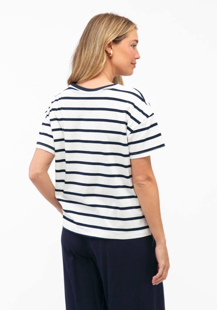 JESSIE EASY TUCK TEE - NAVY/WHTE STRIPE