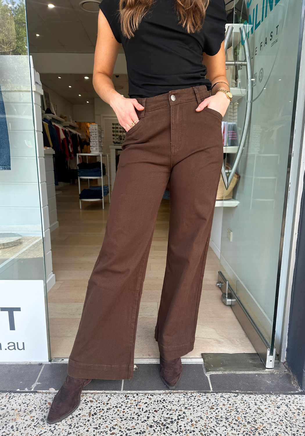 CASPER WIDE LEG JEANS - CHOCOLATE