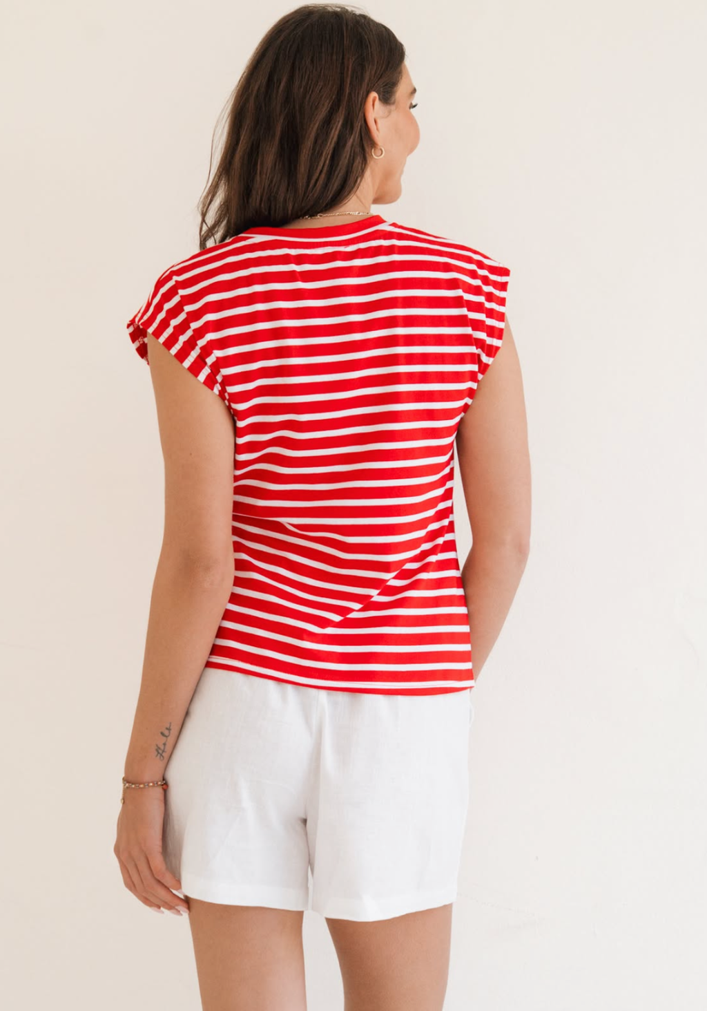 GRACE FRONT TIE COTTON TEE - RED/WHITE STRIPE
