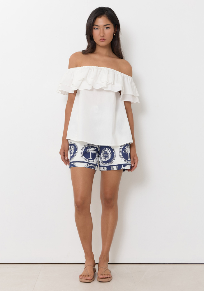 ADORNE SERENA POPLIN FRILL TOP - WHITE
