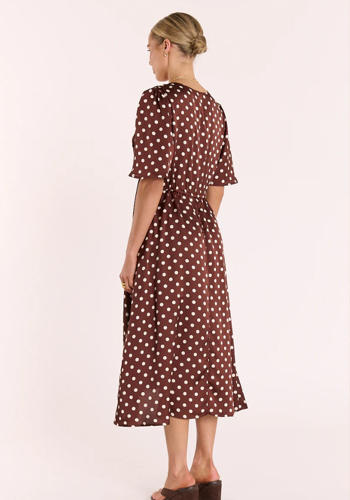 FEATHER + NOISE JACKIE DRESS - CHOC/CREAM SPOT