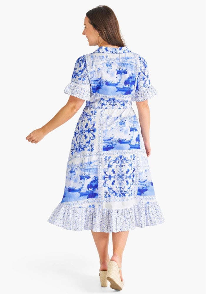 Load image into Gallery viewer, CARLA MIDI DRESS - BLUE PRINT