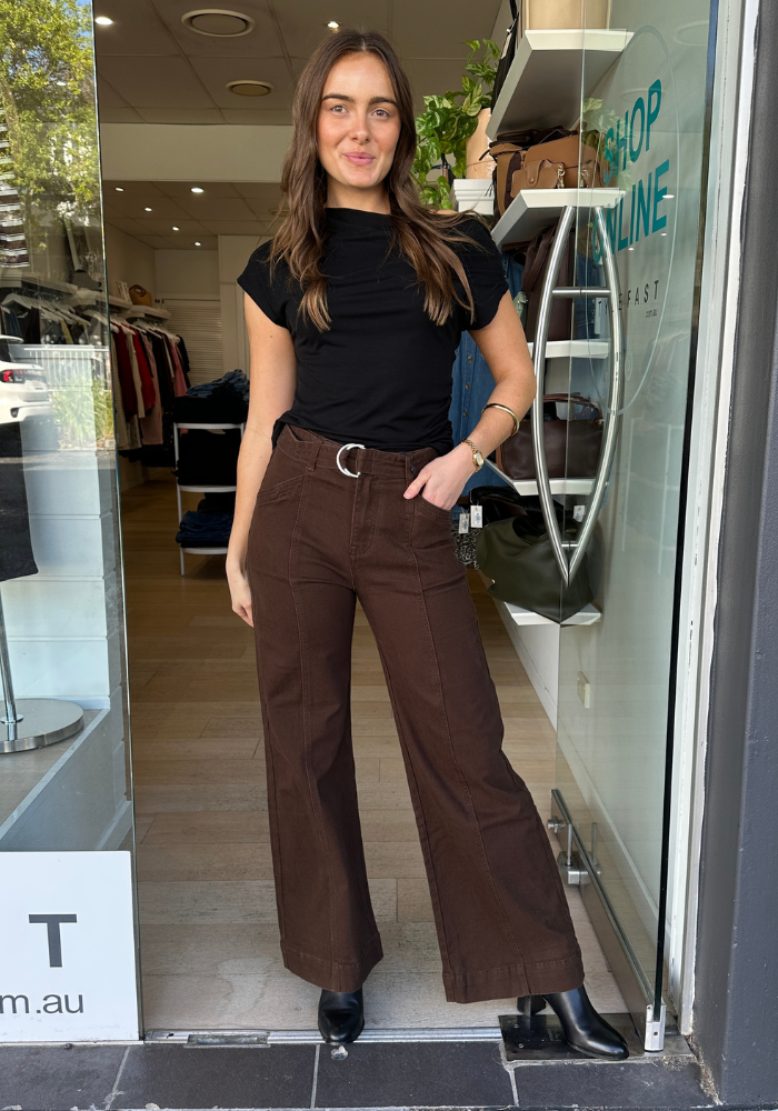 TYLER HIGH WAISTED WIDE LEG JEAN - CHOCOLATE