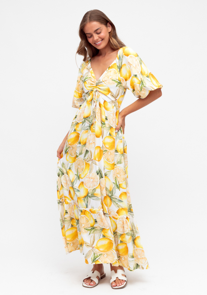 Load image into Gallery viewer, AMALFI MAXI DRESS - LEMON PRINT