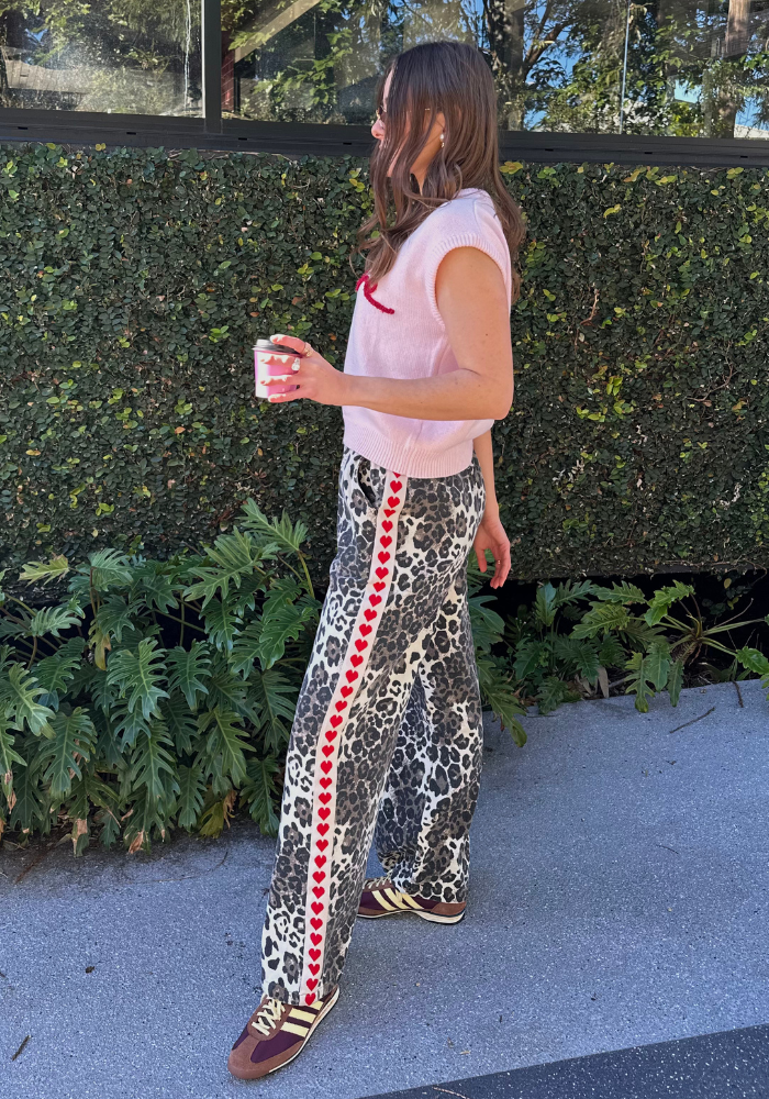 HATTIE DARK LEOPARD RACER JEANS - RED HEART STRIPE