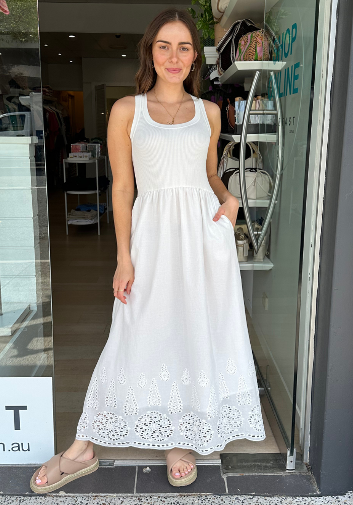 FEATHER + NOISE BIANCA DRESS - WHITE