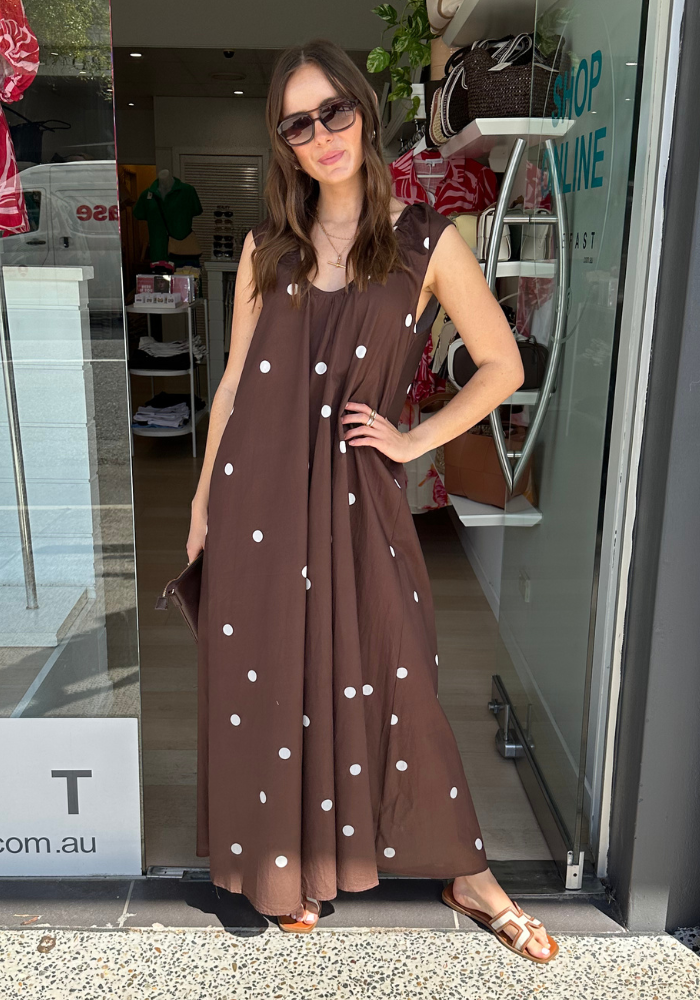 LENI MAXI DRESS - CHOCOLATE SPOT
