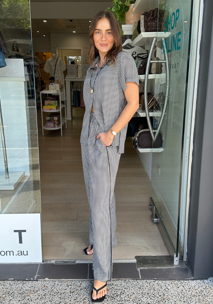 GINA BUTTON UP SHIRT - BLACK GINGHAM