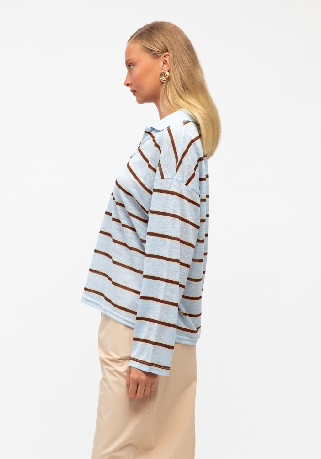 ROMIE COLLARED KNIT - CHOCOLATE & BLUE STRIPE