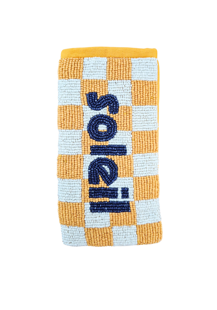 ZODA BEADED GLASSES POUCH - SOLEIL YELLOW/BLUE