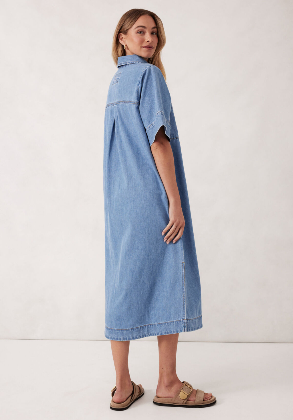 CERES LIFE AVA YOKE DETAIL MIDI DRESS - VINTAGE BLUE