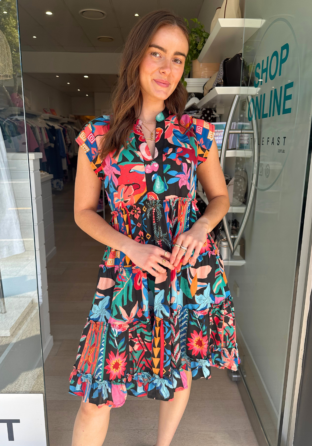 LULALIFE CHABELA TIERED DRESS - MULTI PRINT