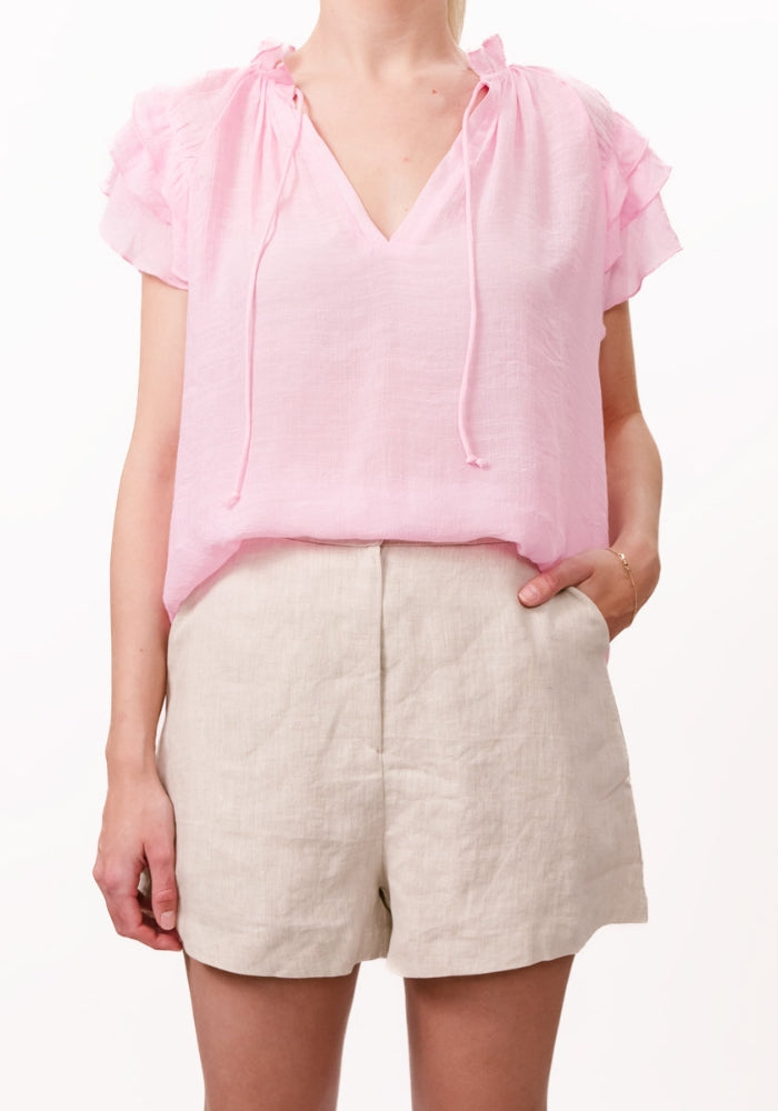 Load image into Gallery viewer, BRITTANY RUFFLE SLEEVE BLOUSE - BABY PINK