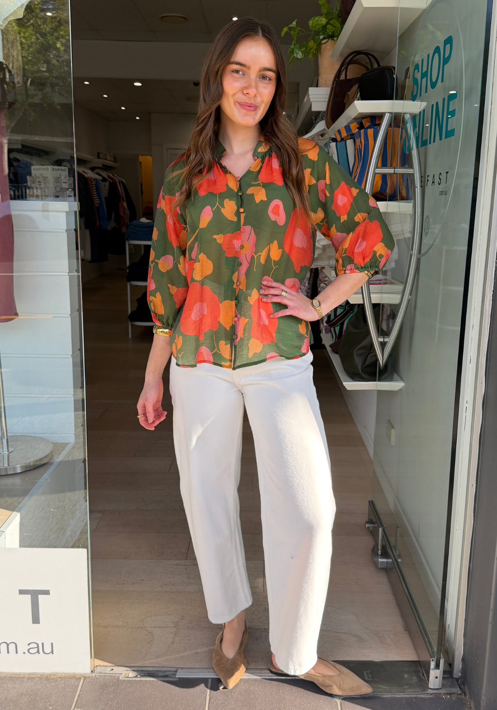 GEORGIE BLOUSE - OLIVE FLORAL PRINT