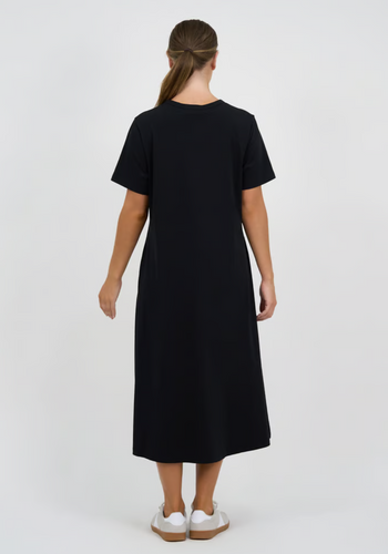 CARA SLIM COTTON JERSEY DRESS - BLACK