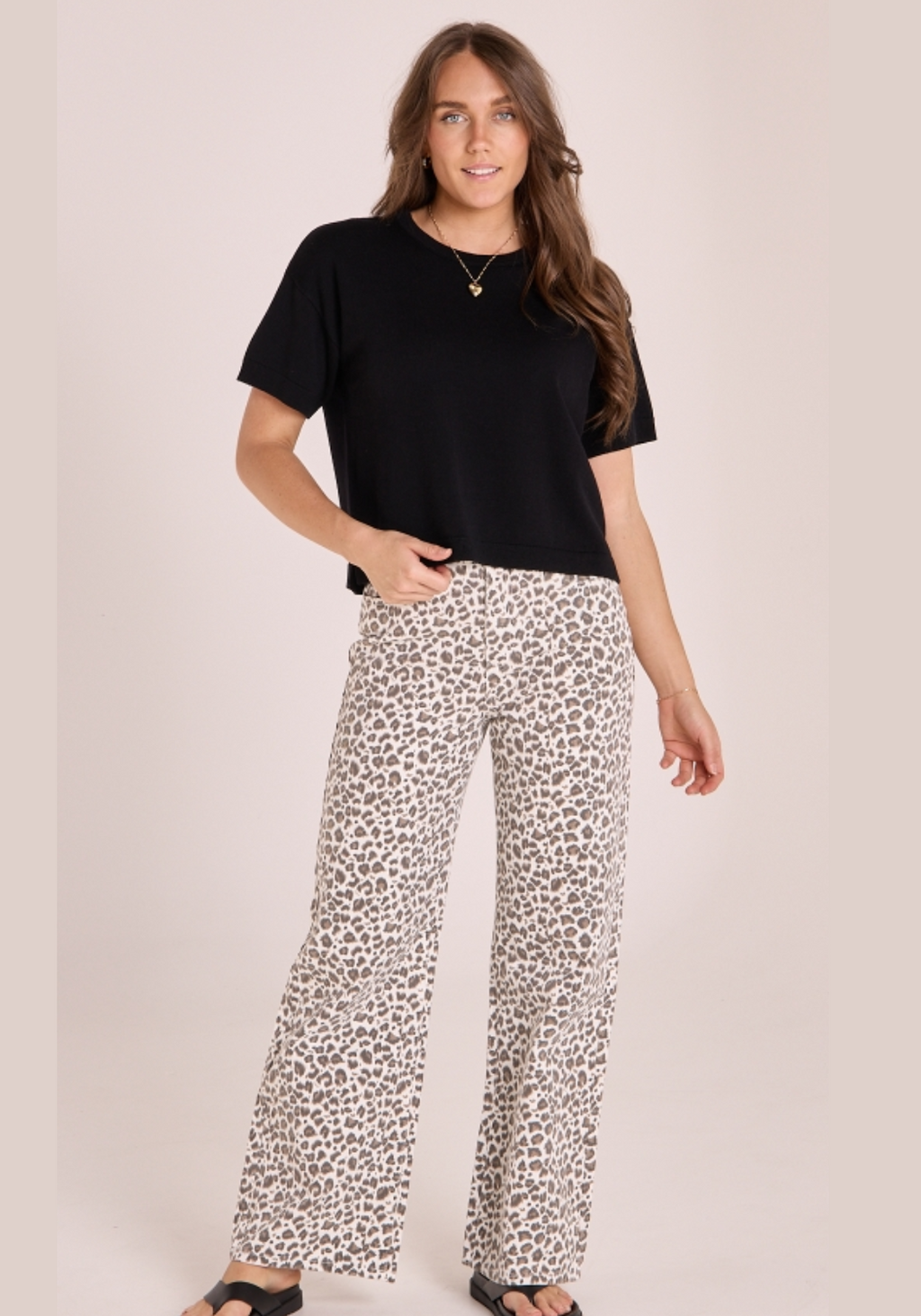 FEATHER & NOISE CASSIE WIDE LEG JEAN - LEOPARD