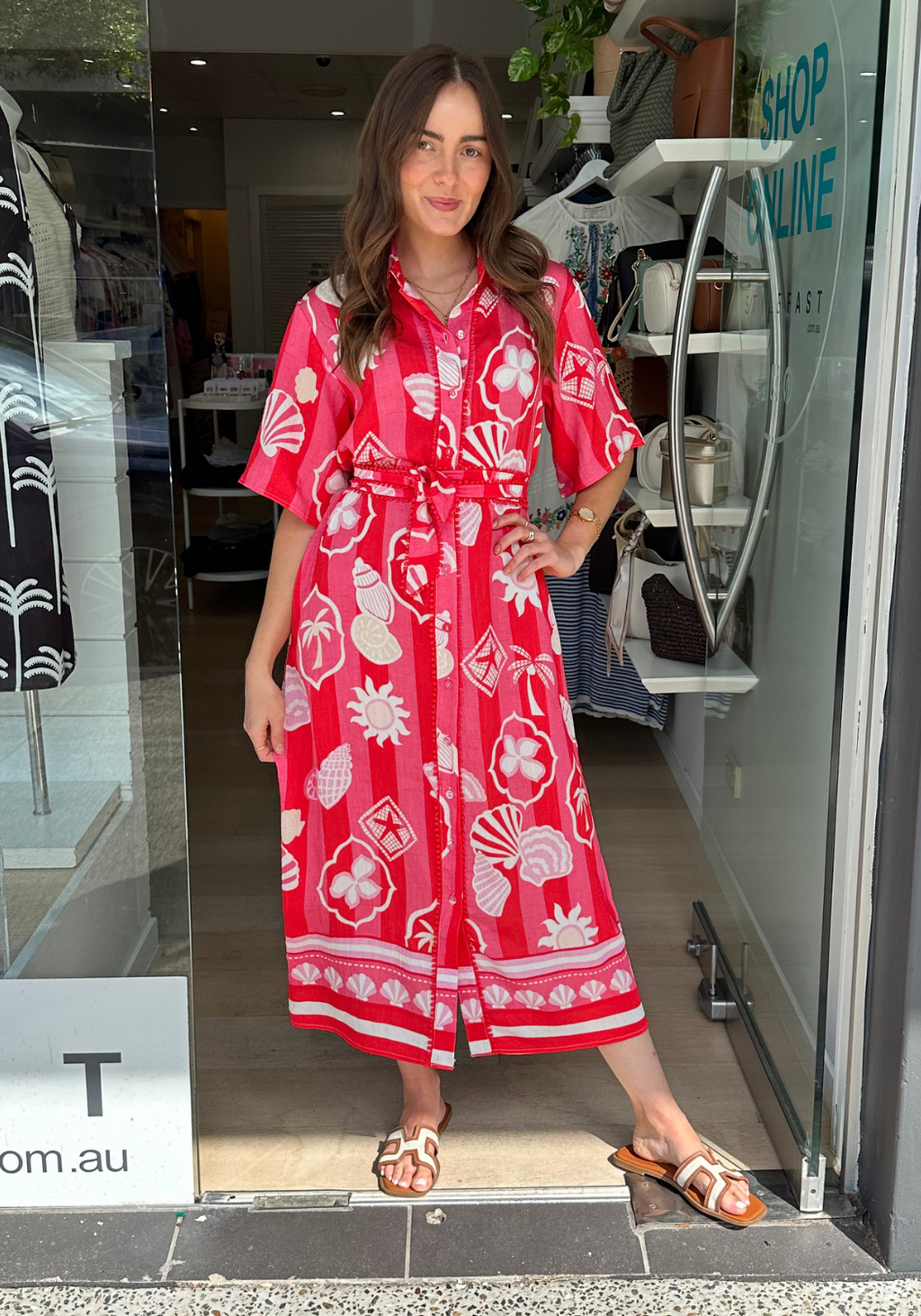 LEILANI MAXI SHIRTDRESS - RED/PINK PRINT