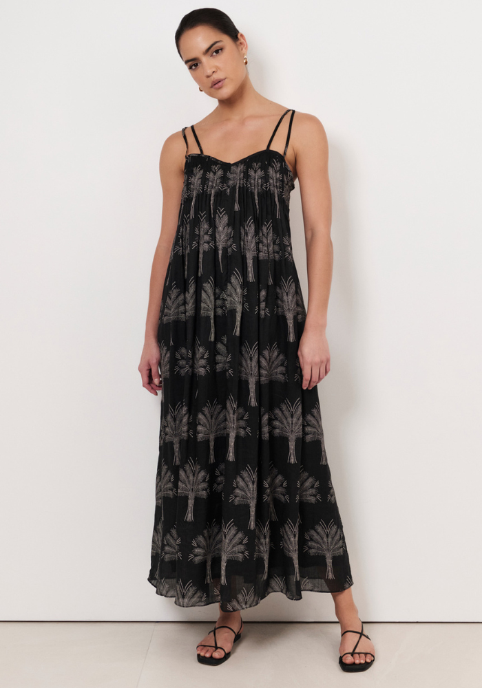 ADORNE INDRA PINTUCK MAXI DRESS - PALM PRINT