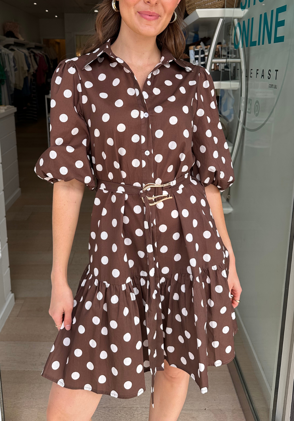 ELSIE TIERED MINI DRESS - CHOCOLATE SPOT