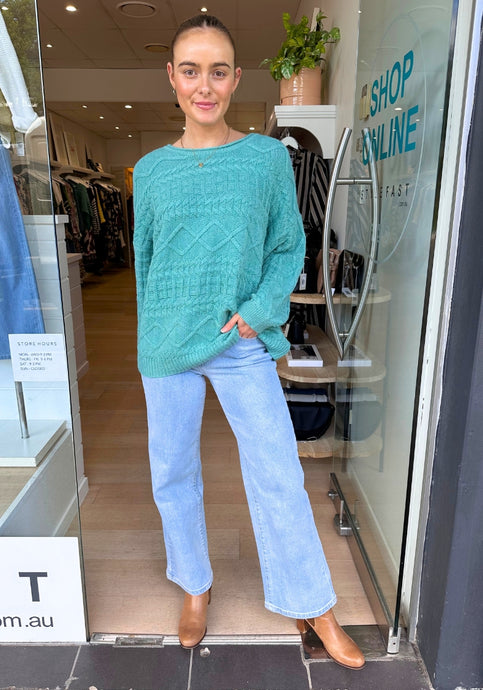 MIA CABLE KNIT JUMPER - TEAL