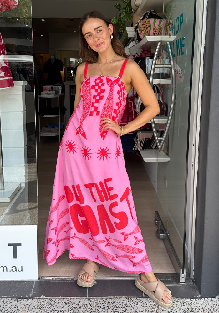 ON THE COAST MAXI DRESS - RED/PINK PRINT
