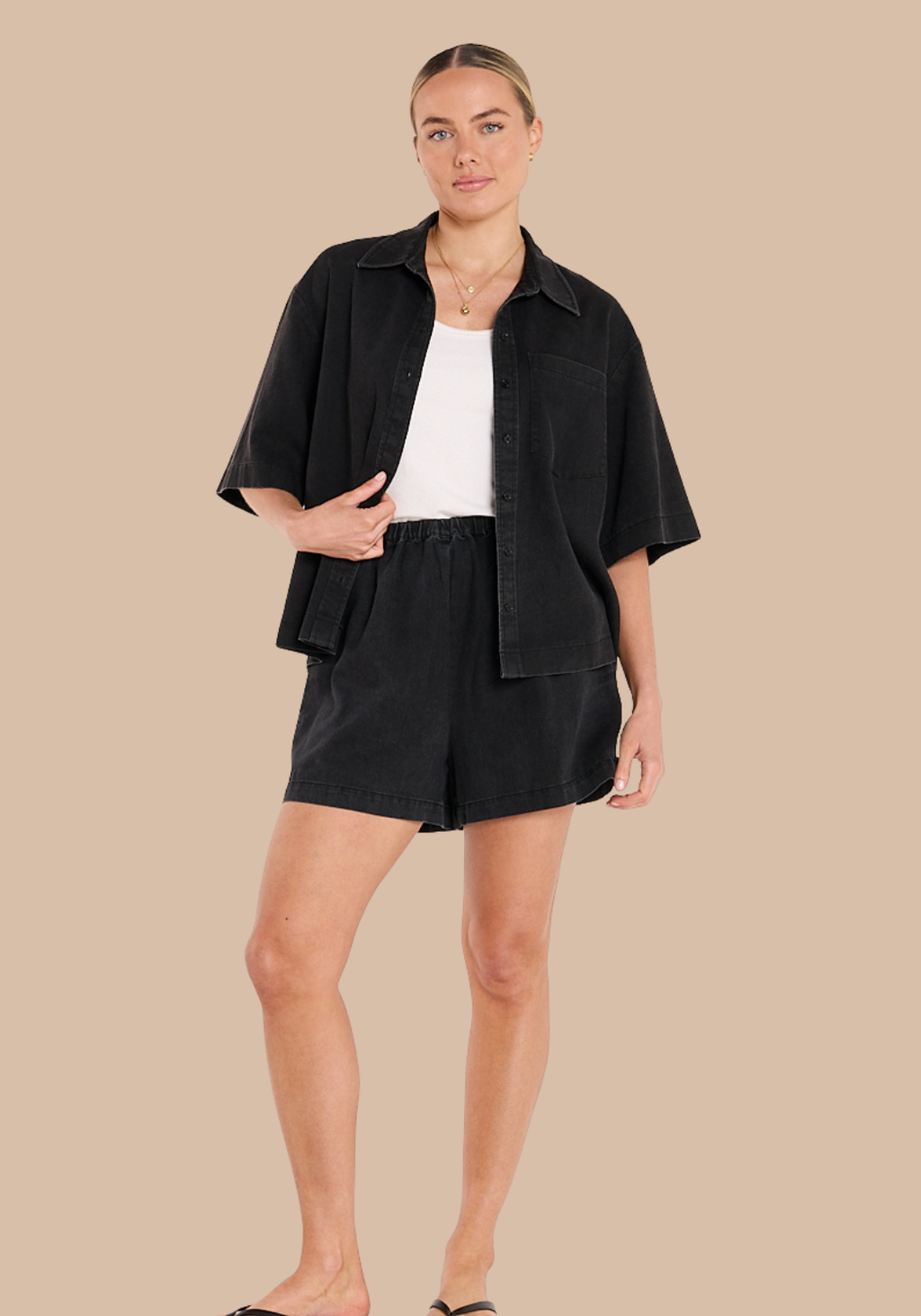 FEATHER + NOISE ARLO CROPPED SHIRT - BLACK
