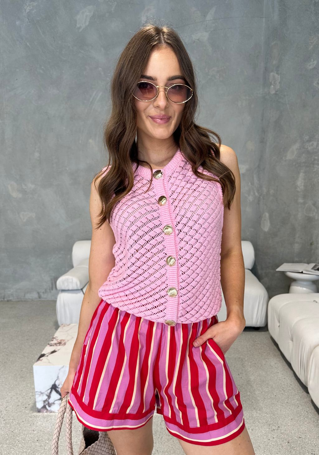 PAULO 100% COTTON KNIT VEST - PINK