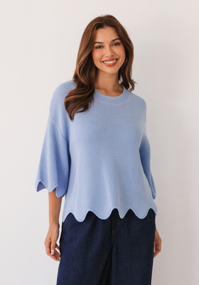 BONNIE SCALLOPED EDGE KNIT - BABY BLUE