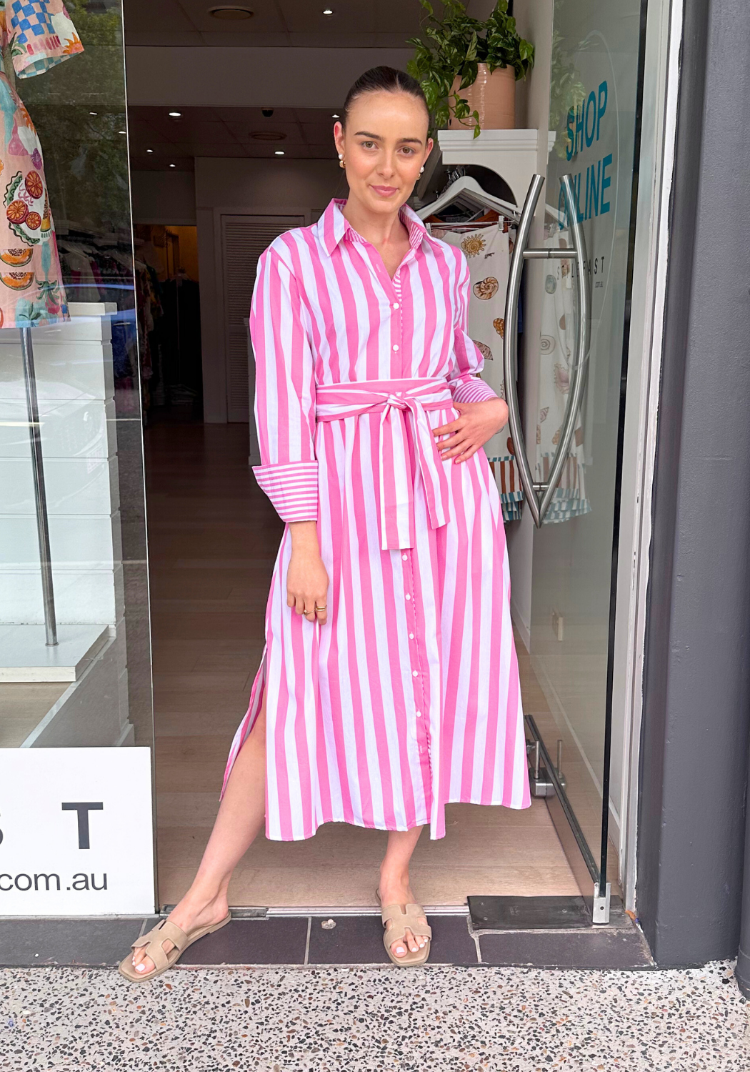 KEHLANI MAXI SHIRTDRESS - PINK STRIPE